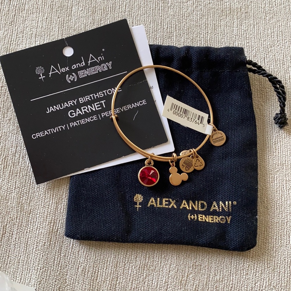 Alex and Ani GARNET birthstone with Mickey Charm bangle NWT